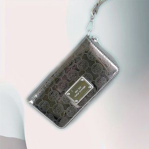 Michael Kors Jet Set Monogram Mirror Silver/Nickel Metallic Zip Around Wallet